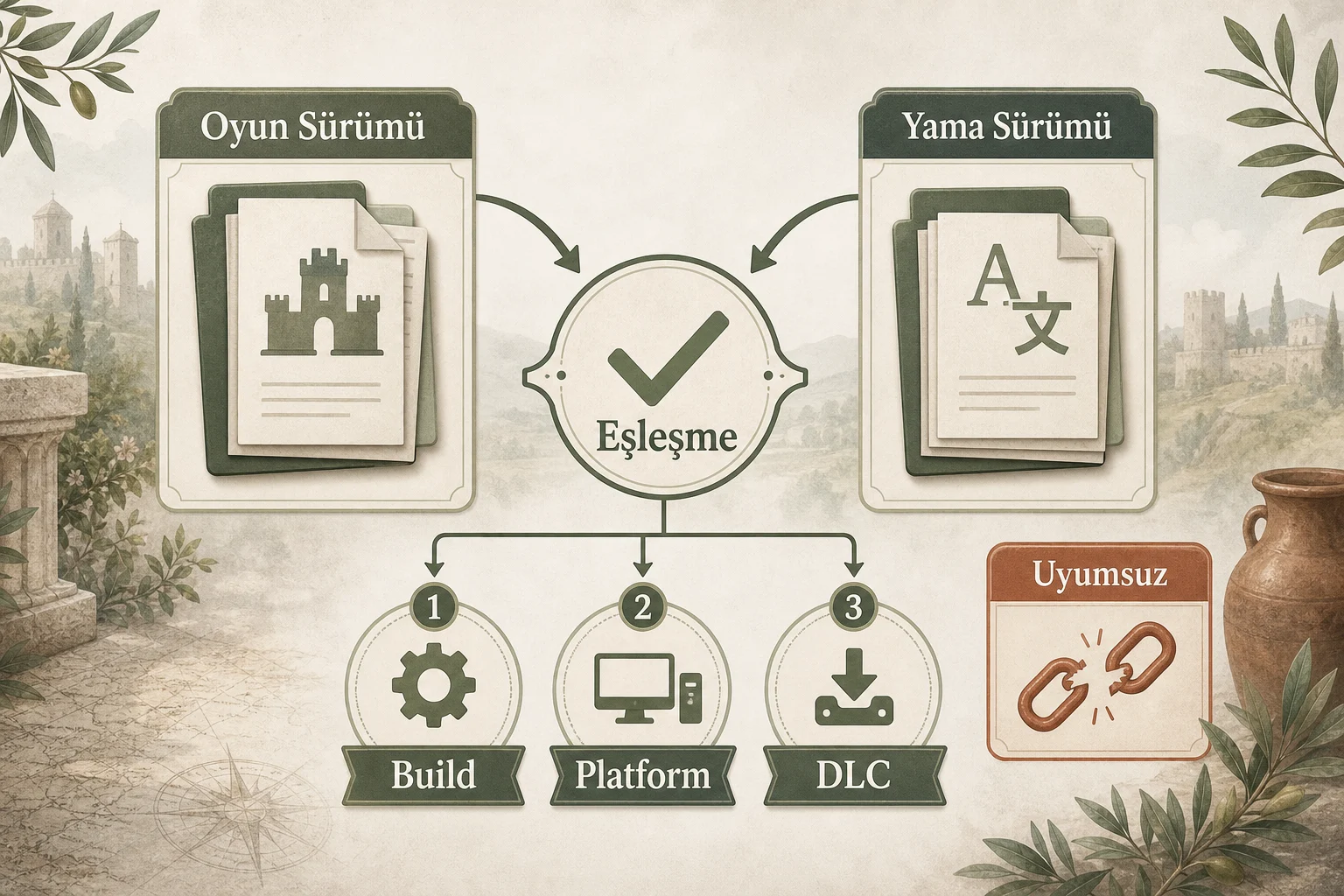 İnfografik: Yama ve sürüm uyumluluğu - Assassin's Creed Valhalla Türkçe Yama: Güncel Sürüm ve Dil Desteği