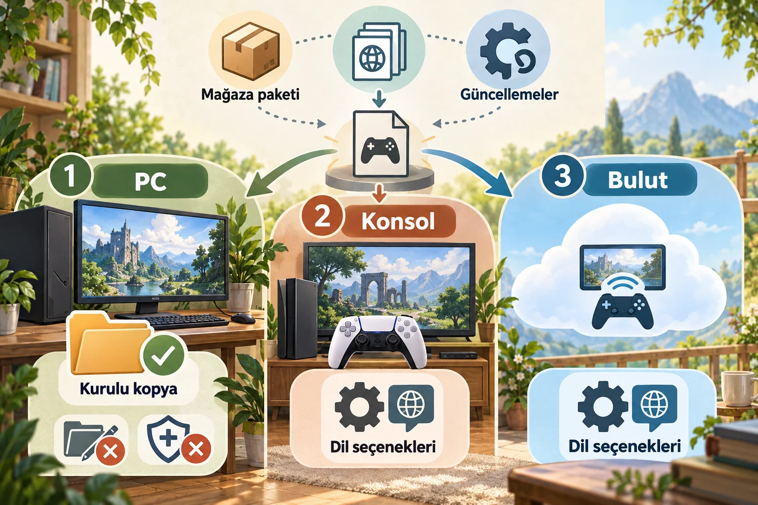 İnfografik: Temel bilgiler: PC, konsol ve bulut arasında ne değişir? - Game Pass Türkçe Yama Uyumluluğu