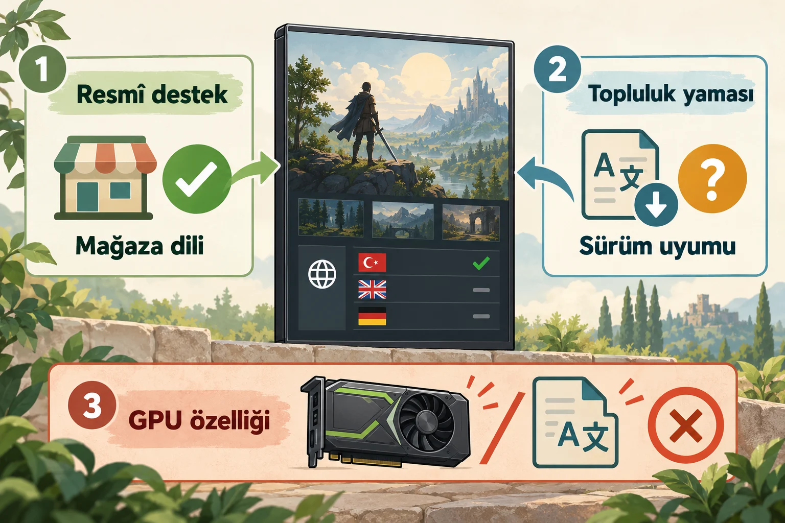 İnfografik: Türkçe yama ve resmî dil desteği durumu - Oyun Ekran Kartı Uyumluluğu Kontrolü