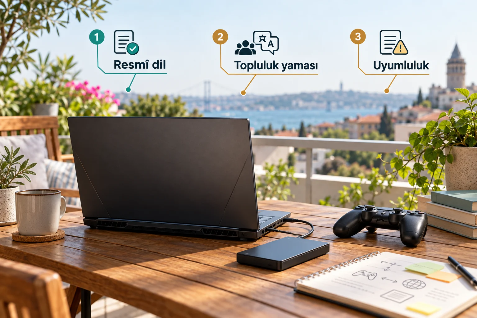 Açıklamalı görsel: Türkçe yama ve resmî dil desteği durumu - Oyun Güncellemesi Öncesi Yedek Alma
