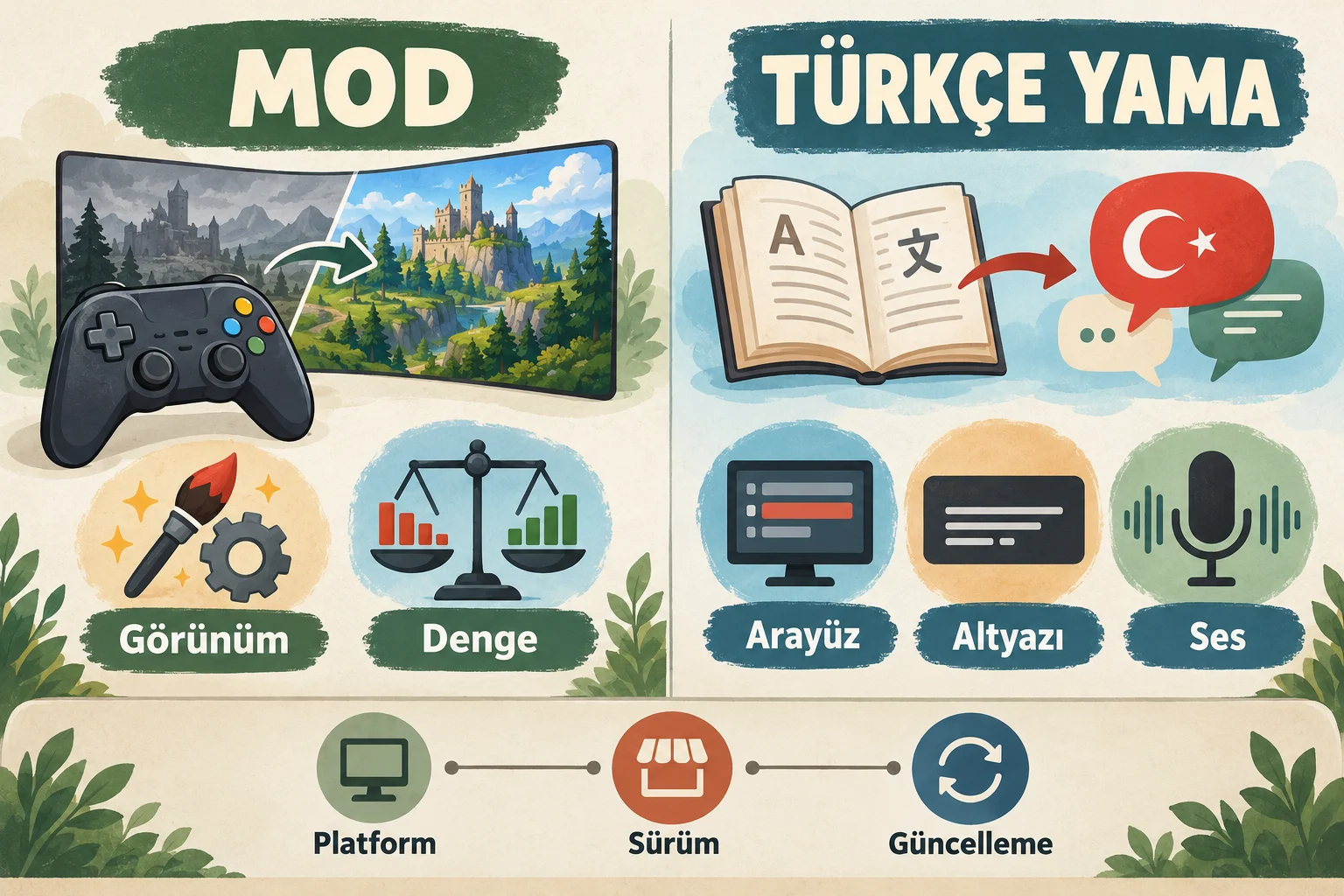 İnfografik: Temel bilgiler: Mod ile çeviri kapsamı nasıl ayrılır? - Oyun Mod Ve Türkçe Yama Farkı
