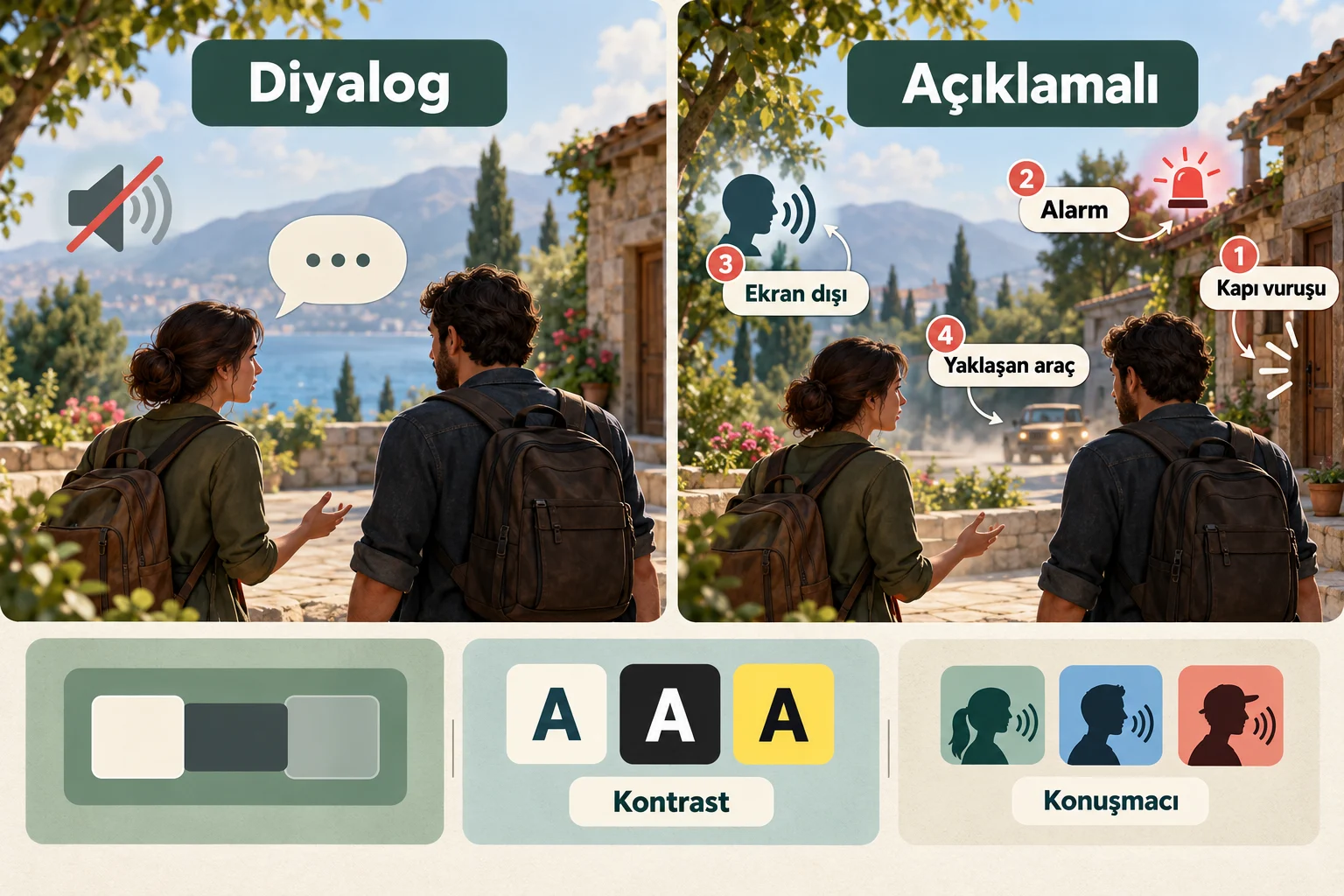 İnfografik: Diyalog altyazısı ile açıklamalı altyazı nasıl ayrılır? - Oyunlarda Erişilebilirlik Altyazı Seçenekleri